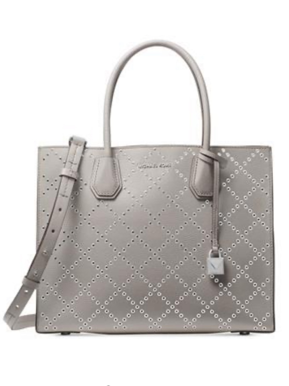 Michael Kors Mercer Stud Grommet Pearl Grey Leather Large Convertible Tote NWTโจโจ